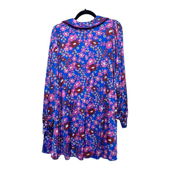 Free People DAISY JANE LONG SLEEVE MINI DRESS BLUE PURPLE BOTANICAL COMBO Small - Picture 5 of 6